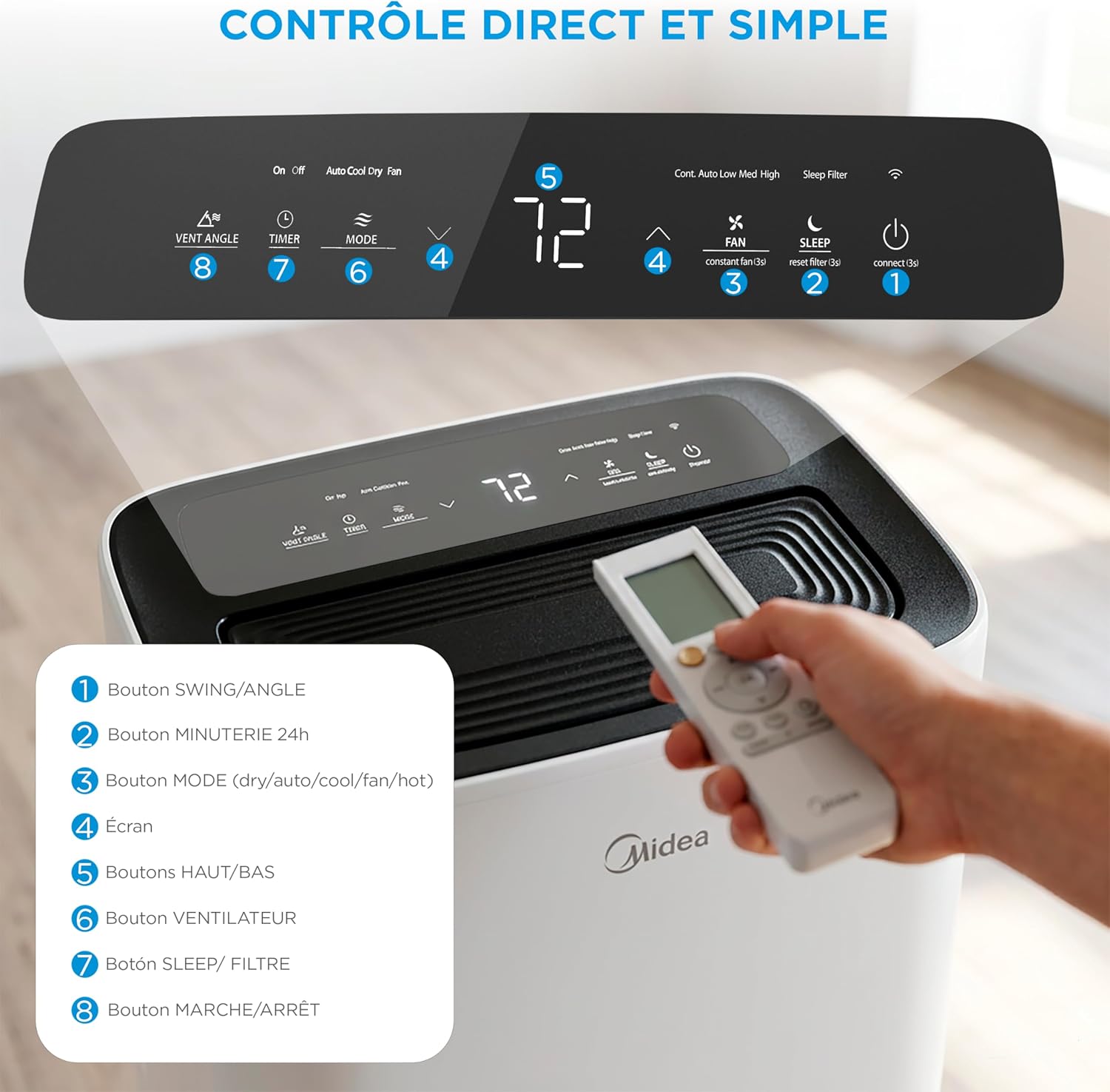 Climatiseur Mobile Silencieux Midea – 12000 BTU – 4-en-1