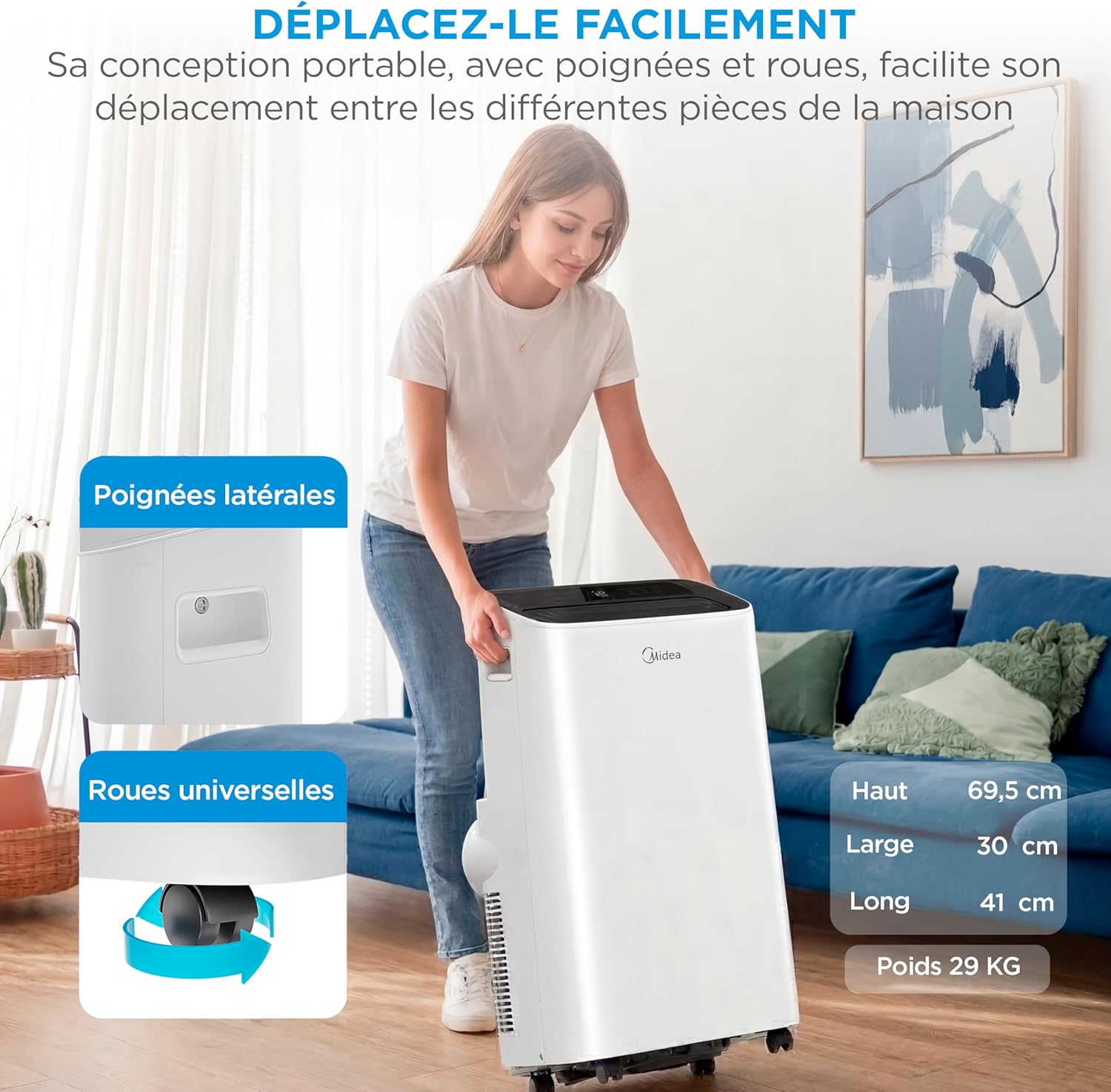 Climatiseur Mobile Silencieux Midea – 12000 BTU – 4-en-1